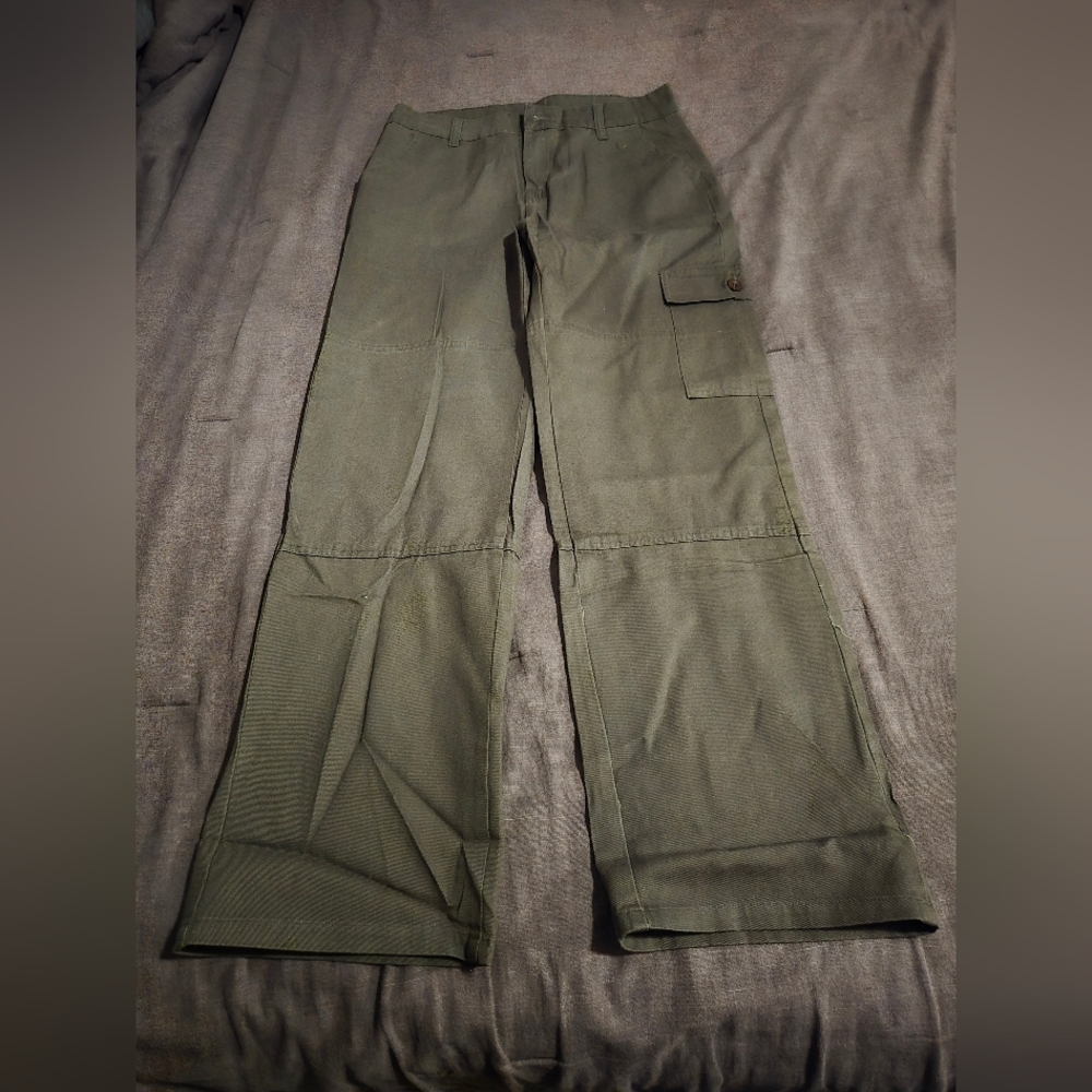Olive Green Utility Pants | Wide Leg Cargo Style | Size M